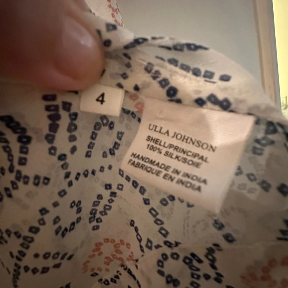Ulla Johnson White Blouse with Navy and Blush Floral Print